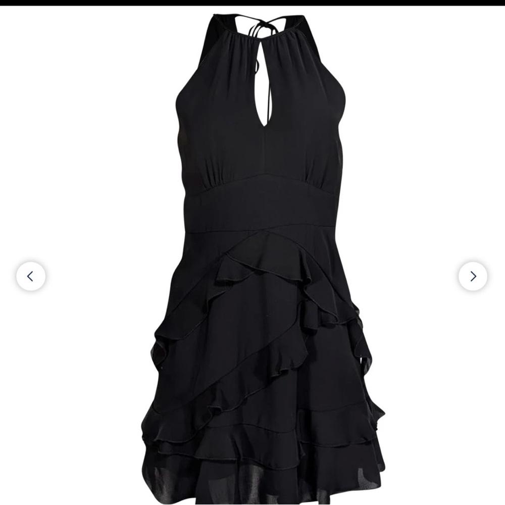 Parker Black Sleeveless Ruffle Front Dress, Size 10